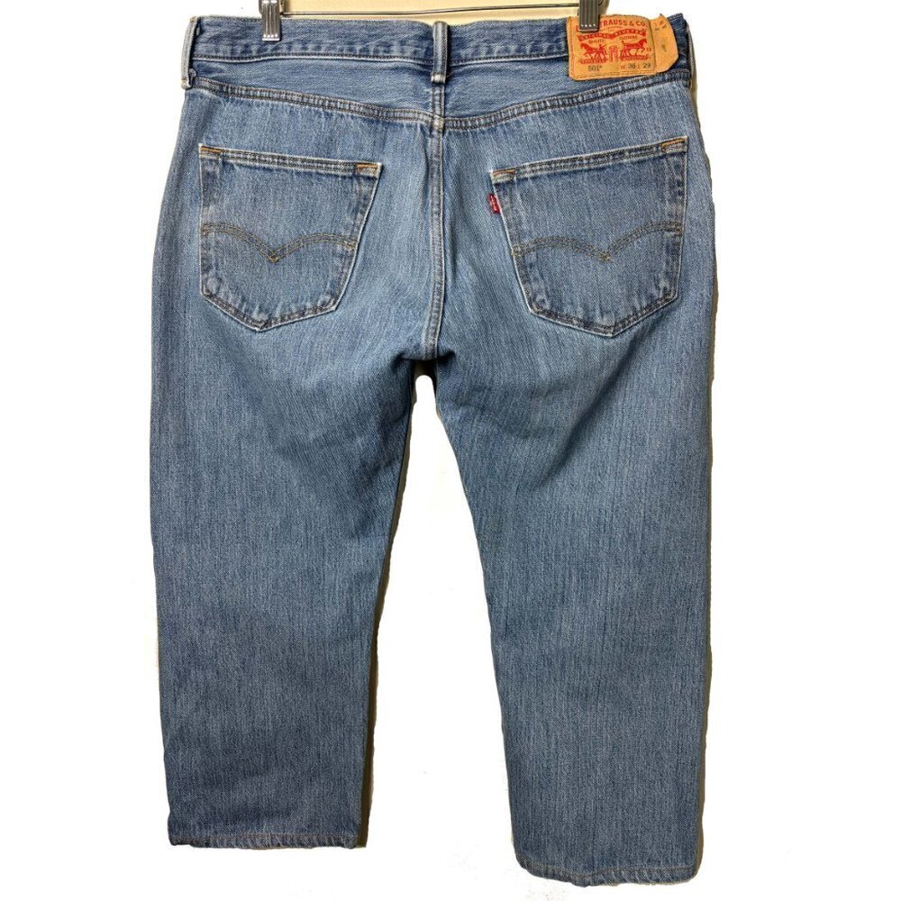 Levi's 501 Jeans 36x29 Y2K High Rise Mom Fit‎ Cropped Vintage Blue Denim